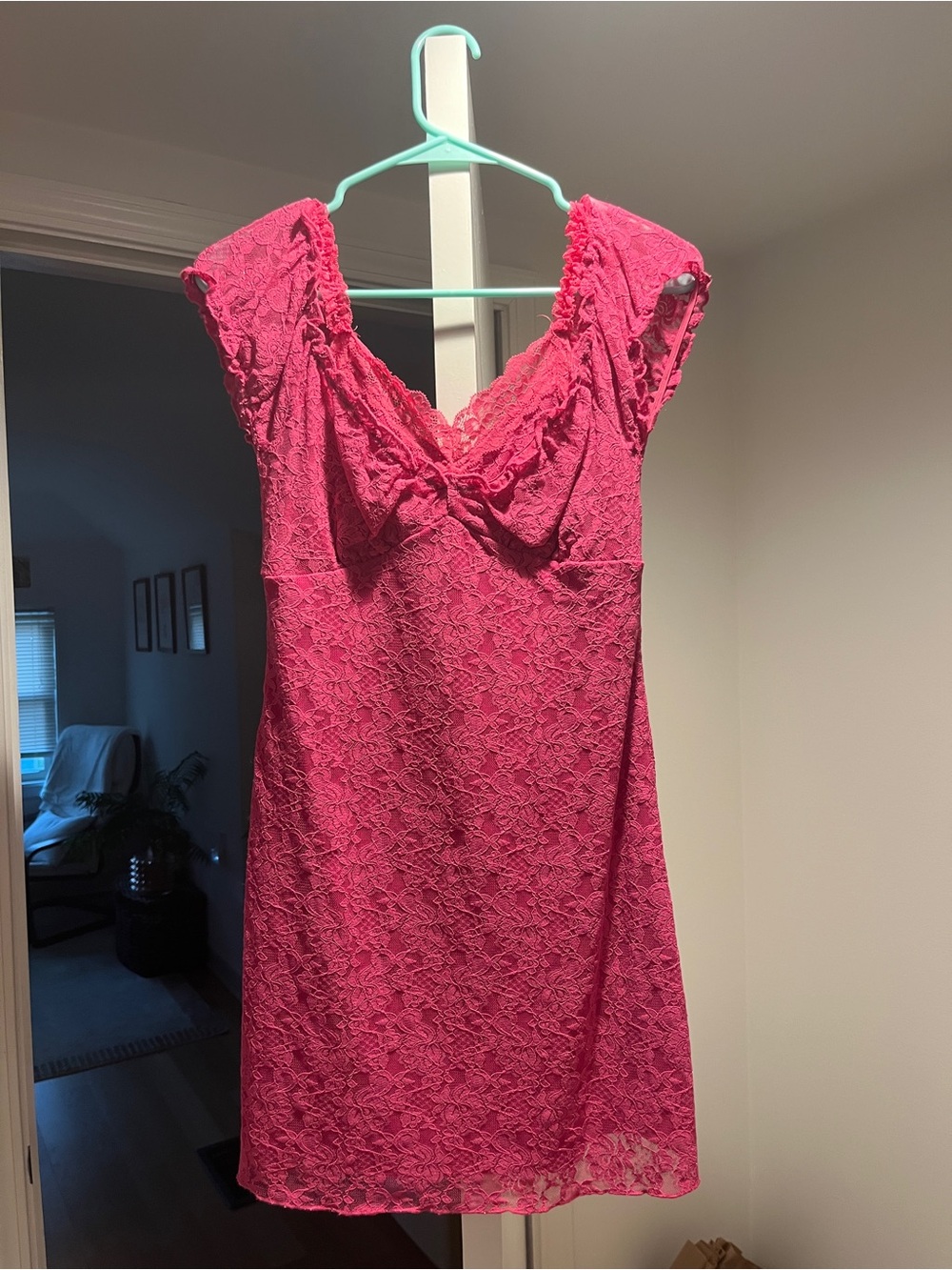Dress the Population Hot Pink Lace Midi Dress with V-Neck
